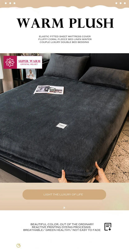 WOSTAR - Drap-housse en peluche douce, luxe pour couple d'hiver
