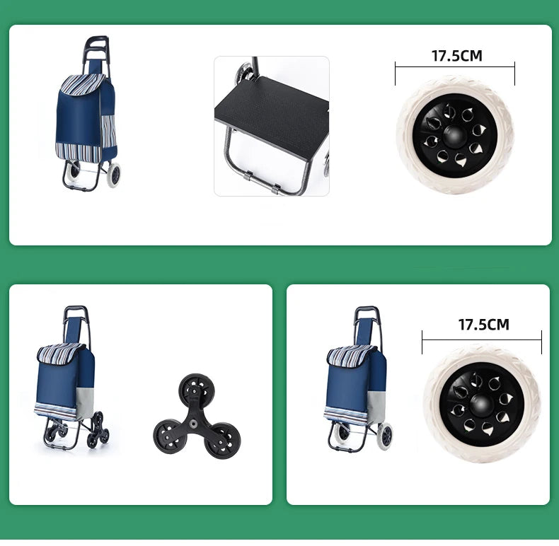 Chariot d'épicerie léger et pliable pour escalier - Idéal voyage