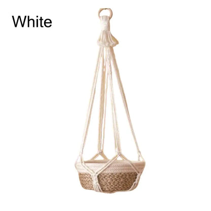 Porte-plante en macramé beige fait main pour intérieur et balcon