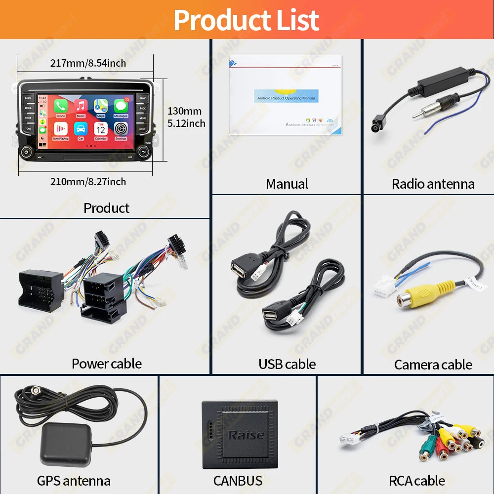 Autoradio GPS Android 13 pour VW, Skoda, Golf, Passat - 2Din