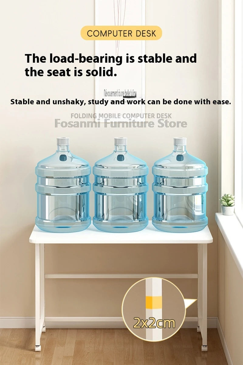 Bureau pliable blanc compact avec roulettes pour bureau à domicile