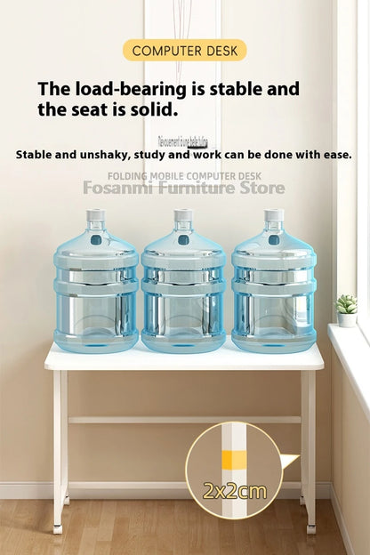 Bureau pliable blanc compact avec roulettes pour bureau à domicile