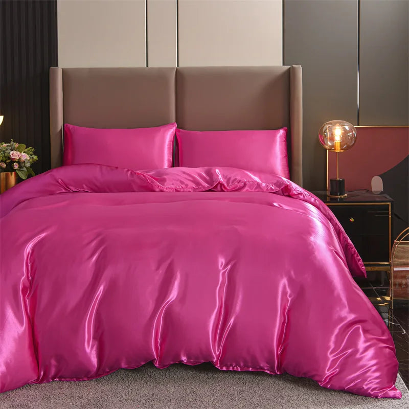 Housse de Couette Satin 3 pièces Queen Noir - Luxe & Douceur