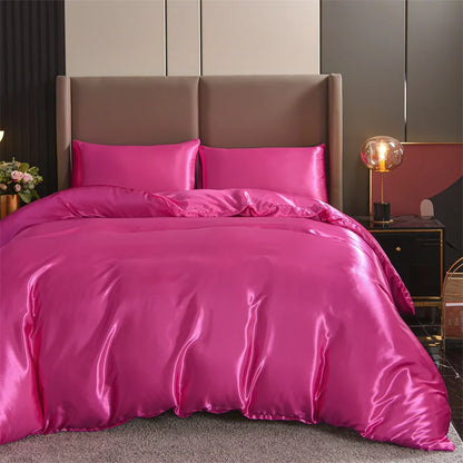 Housse de Couette Satin 3 pièces Queen Noir - Luxe & Douceur