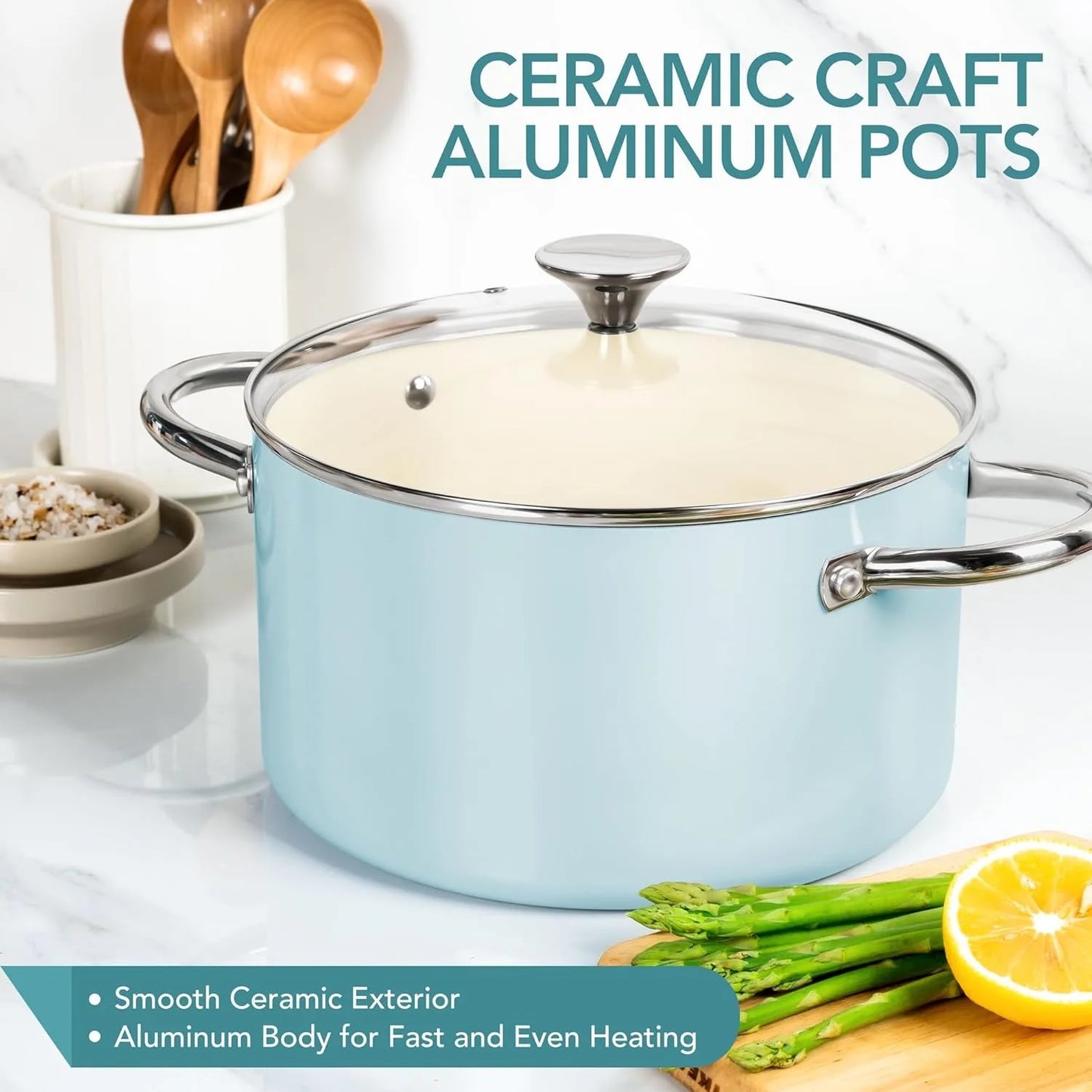 Marmite antiadhésive Michelangelo 6L avec couvercle - Compatible Induction