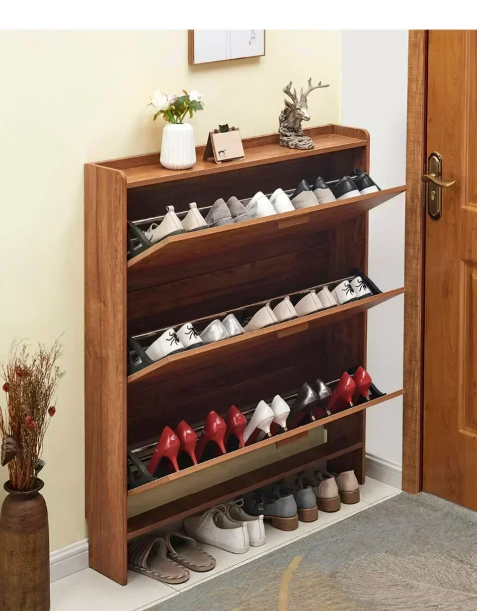 Armoire à chaussures en bois multicouche, gain de place et design pratique