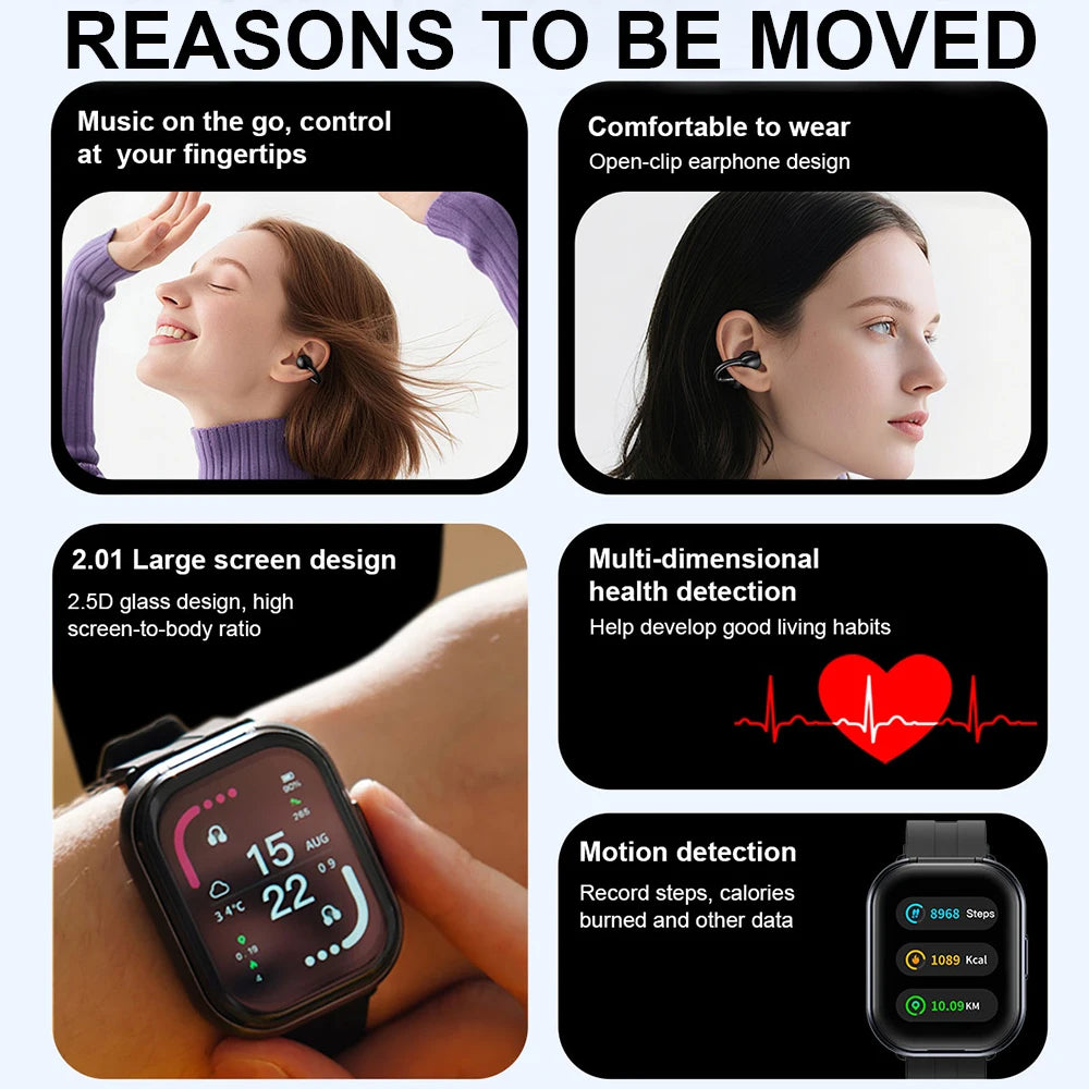 Montre Intelligente D9 2 en 1 avec Écouteurs TWS et Suivi Santé