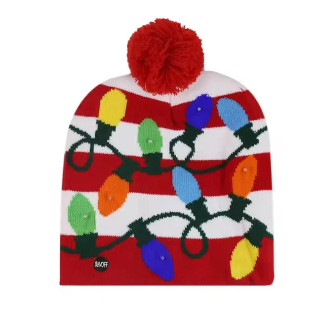 Chapeau de Noël LED Clignotant - Bonnet Tricoté Bonhomme de Neige