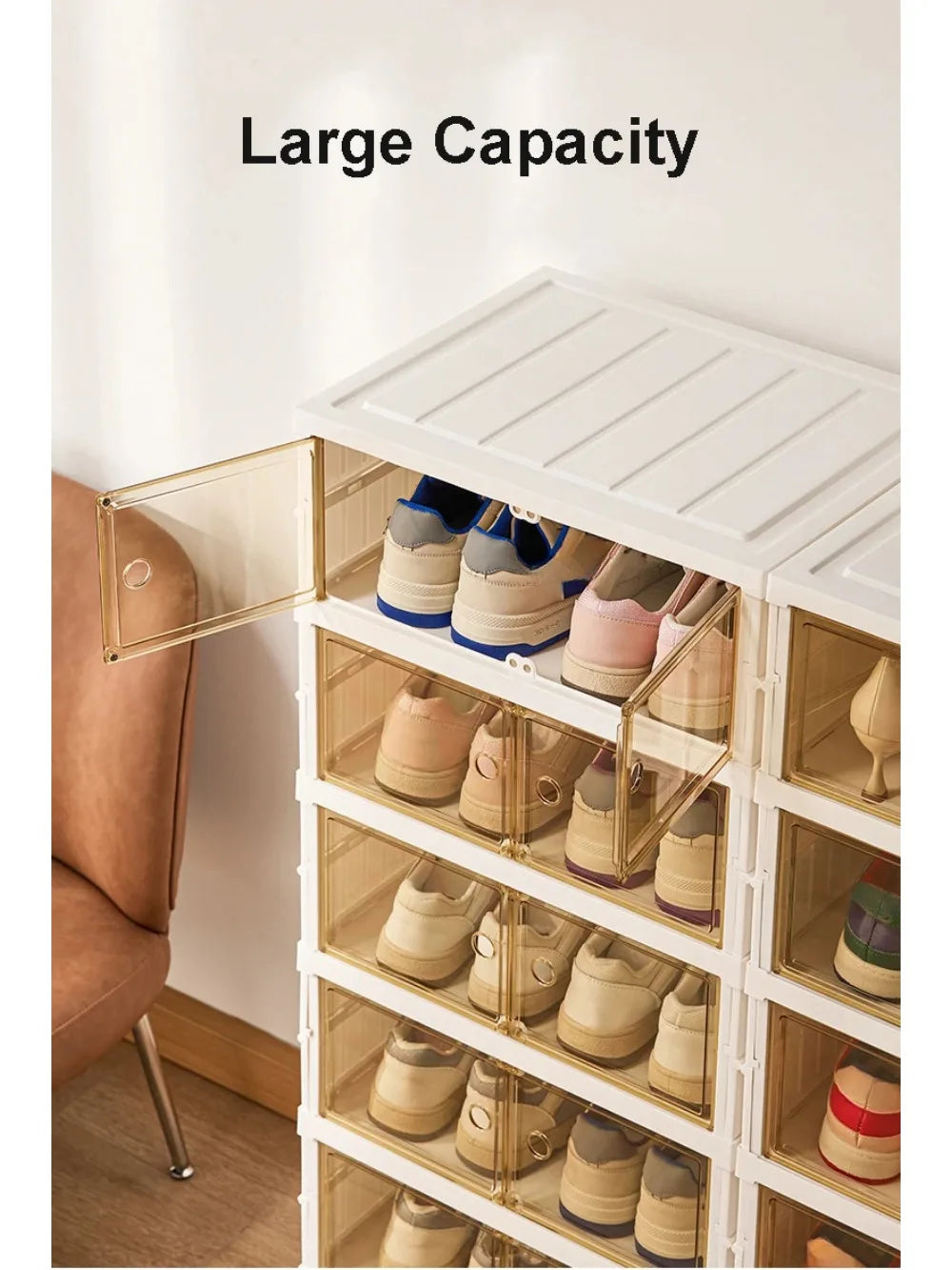 Boîte de rangement à chaussures pliable en plastique transparente