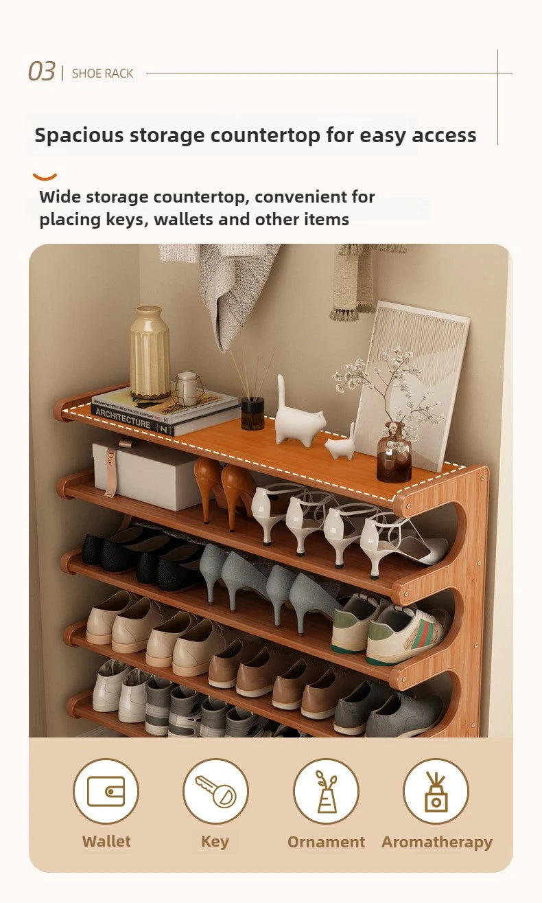 Étagère à chaussures en bois multi-niveaux pour rangement pratique