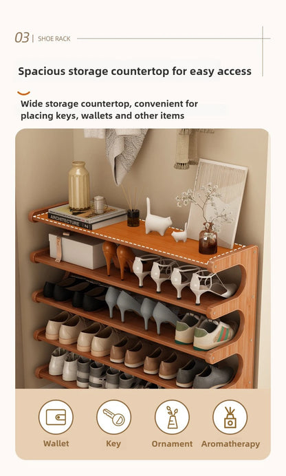 Étagère à chaussures en bois multi-niveaux pour rangement pratique
