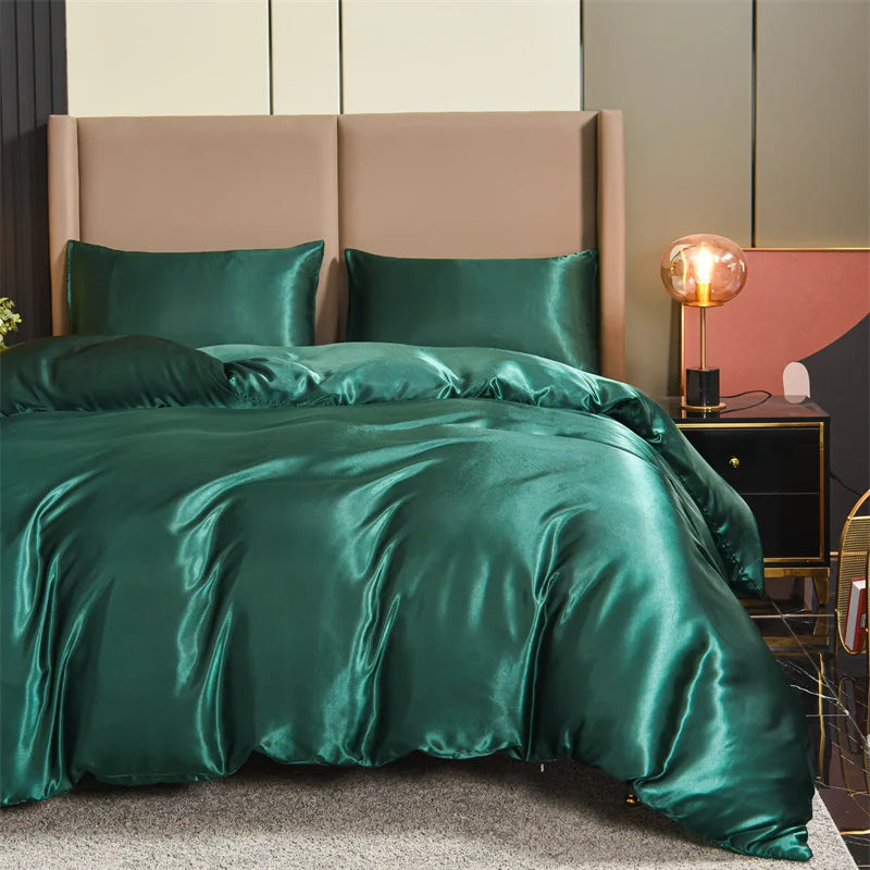 Housse de Couette Satin 3 pièces Queen Noir - Luxe & Douceur