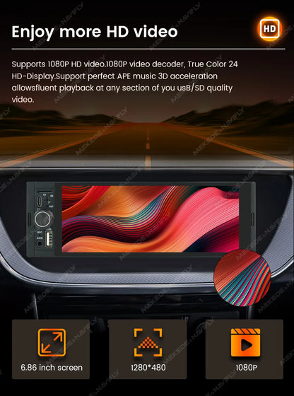 Autoradio 1Din sans fil CarPlay & Android Auto - Écran 6.86'' HD