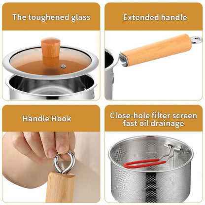 Marmite en inox 20cm avec panier - Casserole à induction et manche bois