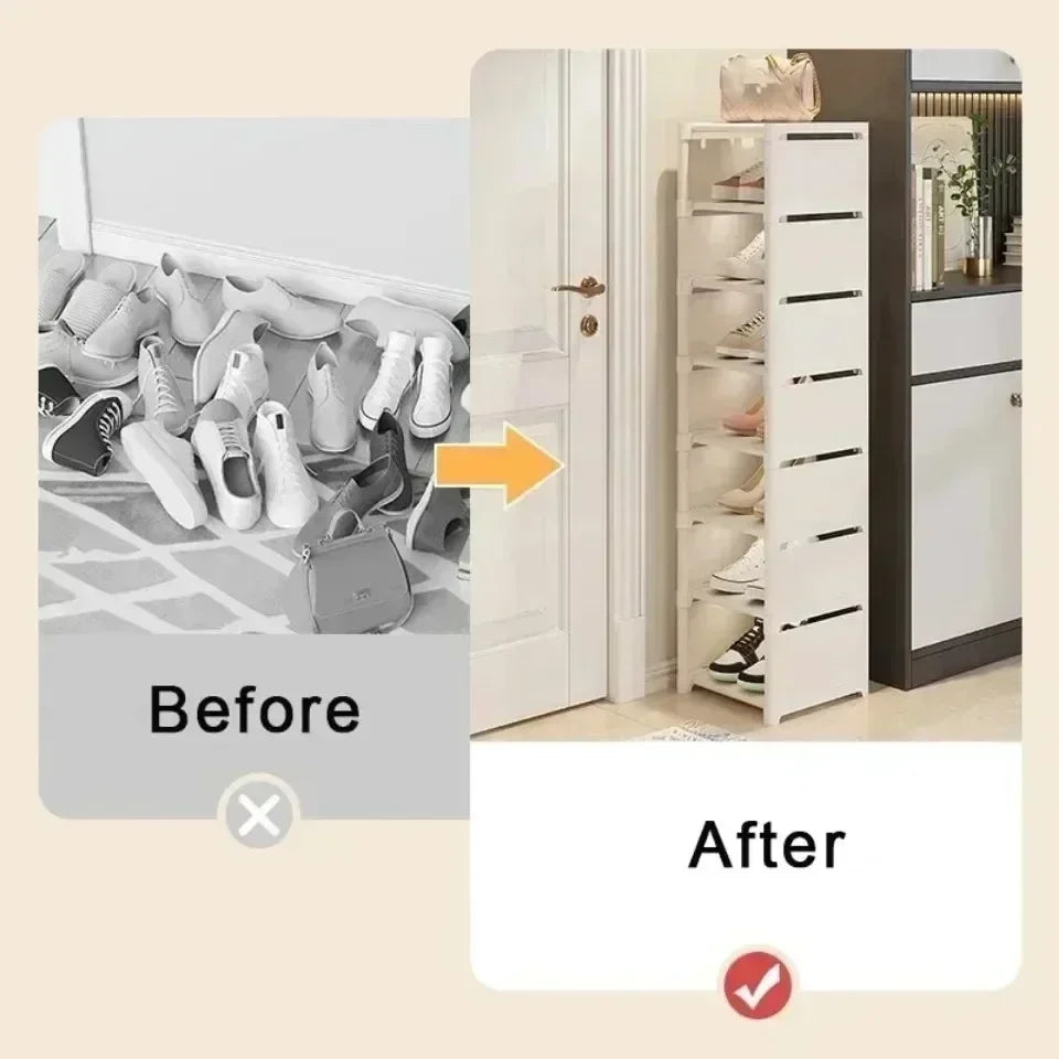 Étagère à chaussures empilable en angle, gain de place et pratique