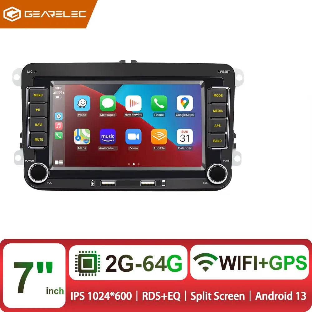 Autoradio Android 7" GPS Carplay pour VW, Seat, Audi - 2Din