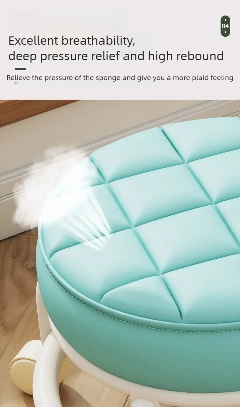 Tabouret Roulant en Cuir PU avec Roulettes - Pouf Rond Pratique