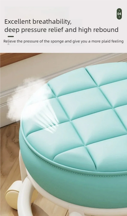 Tabouret Roulant en Cuir PU avec Roulettes - Pouf Rond Pratique