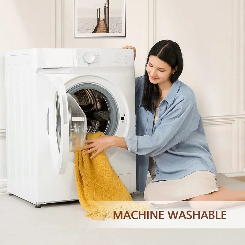 Plaid Vintage Orange Rouge Tricoté avec Glands - Confort Luxe