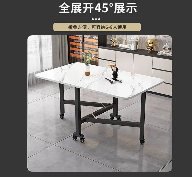 Table à manger pliante en roche, mobile et multifonctionnelle