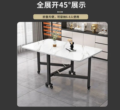 Table à manger pliante en roche, mobile et multifonctionnelle