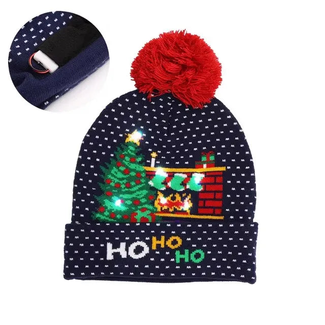 Chapeau de Noël LED Clignotant - Bonnet Tricoté Bonhomme de Neige