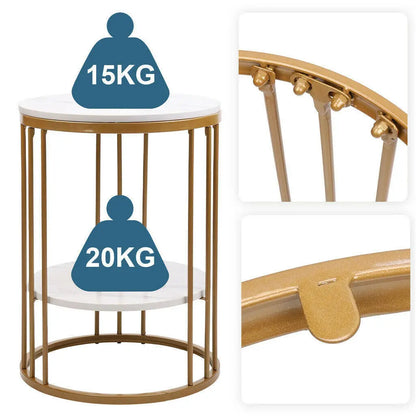 Table d'appoint ronde en marbre blanc - Élégante table basse à 2 niveaux