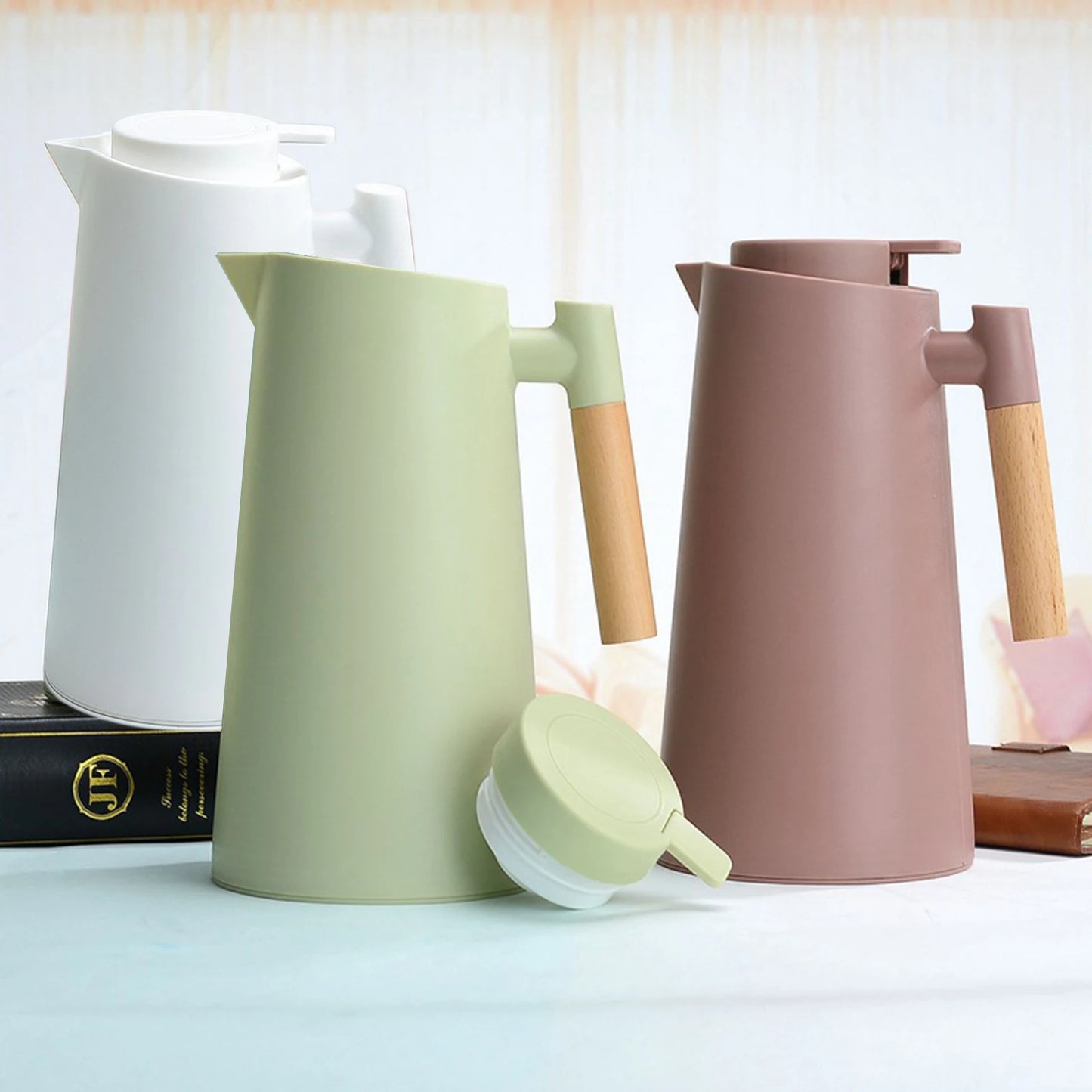 Carafe thermique isolée 1L avec poignée en bois - Garde au chaud/froid