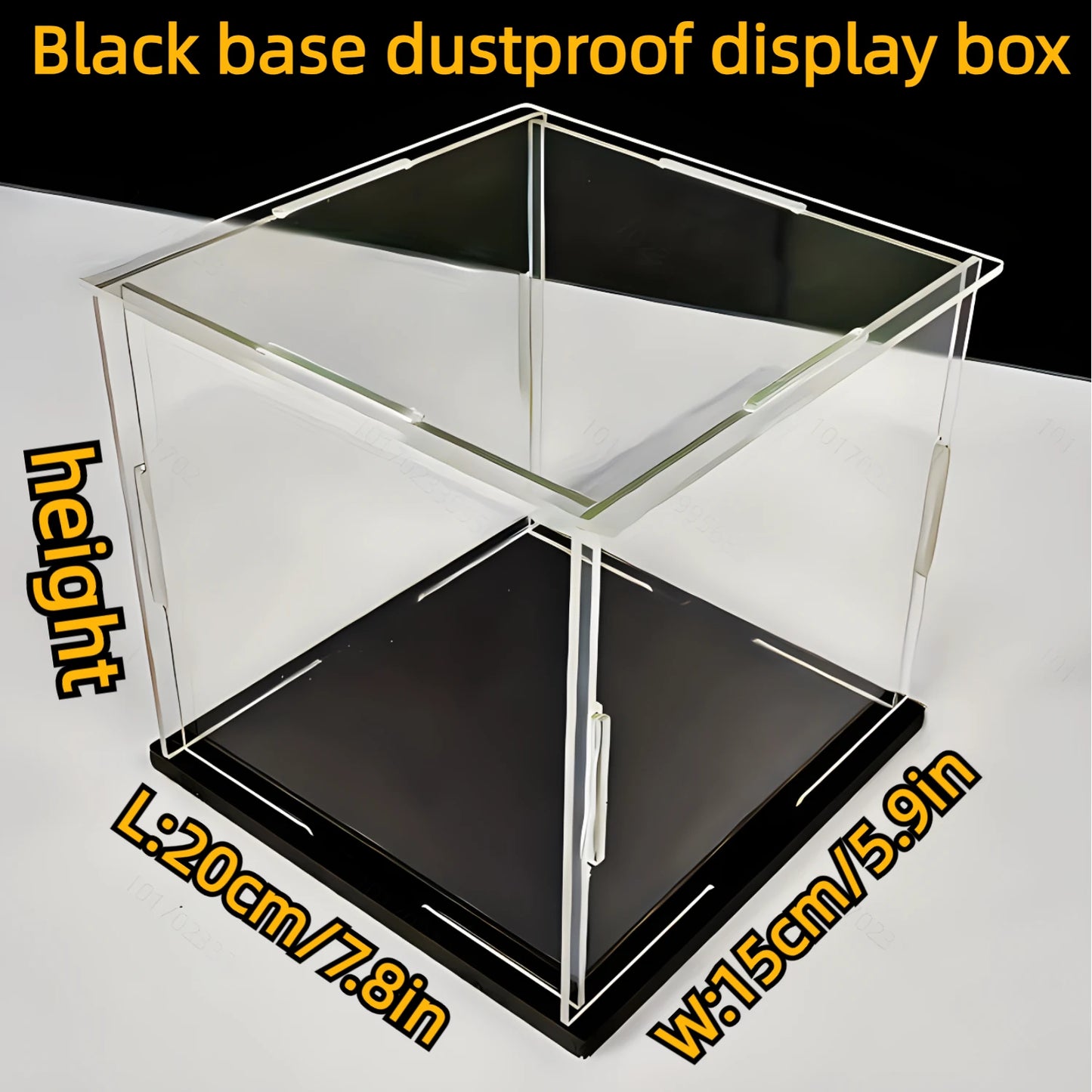 Boîte d'exposition acrylique noire pour poupées et objets de collection