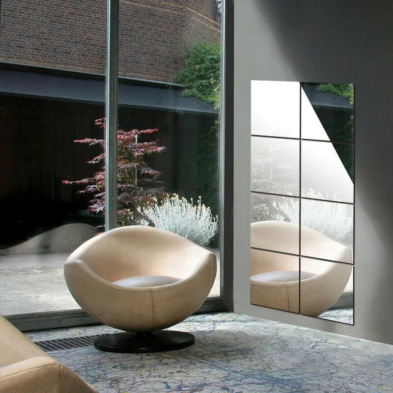 Autocollants Murs Miroir Carrés 15CM - 16 Pièces DIY Décoratif