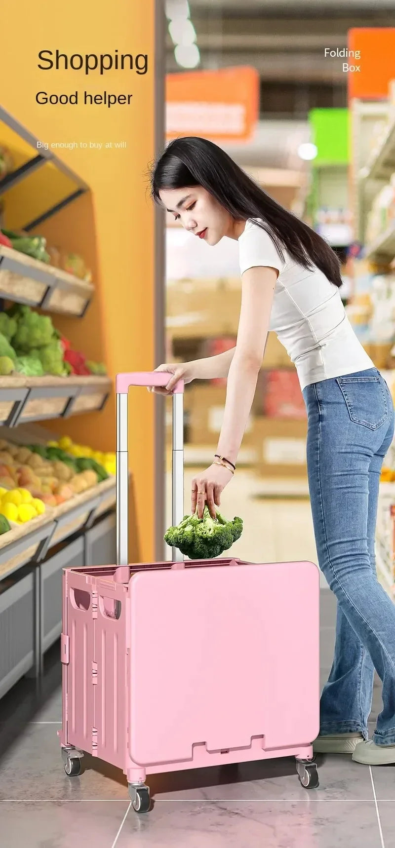 Chariot de courses pliable avec sacs – Idéal pour épicerie et pique-nique