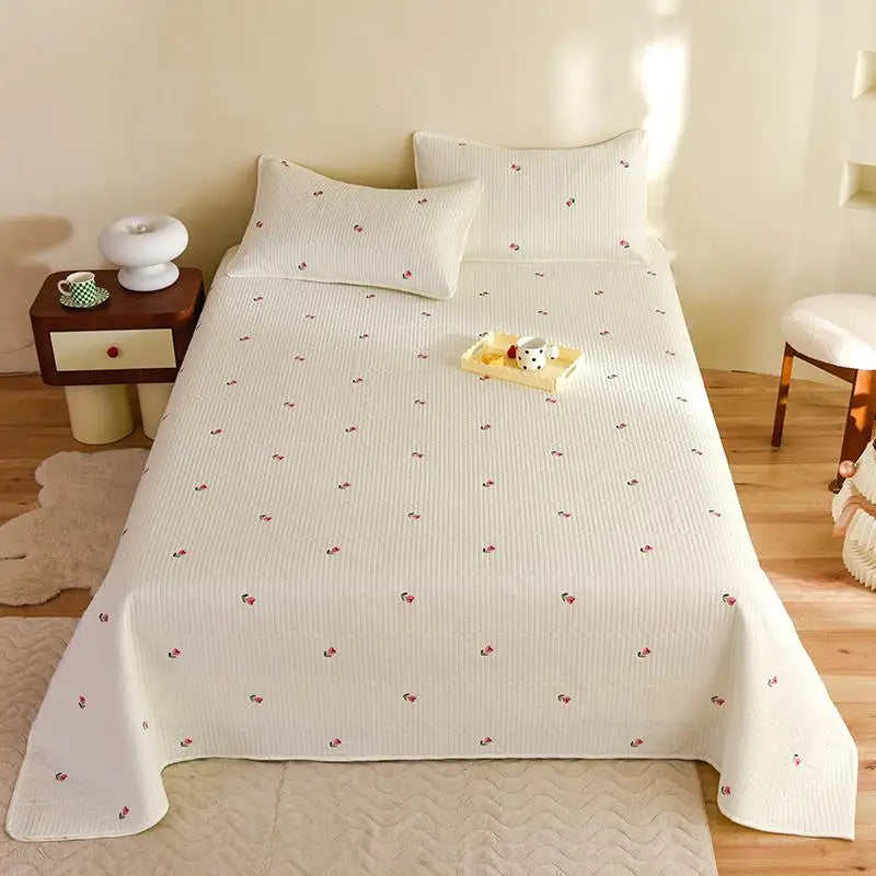 Ensemble Couvre-lit Matelassé Chic en Coton - 3 Pièces avec Taies