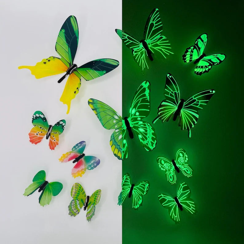 Autocollants muraux papillons 3D lumineux - 12 pièces DIY tendance