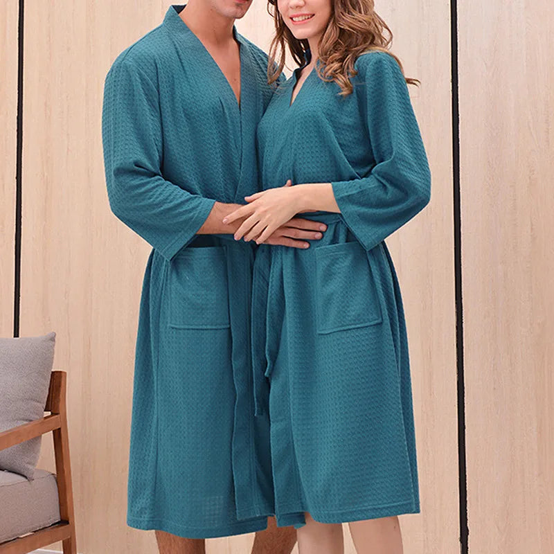 Robe de bain gaufrée unisexe - Peignoirs confortables pour la douche