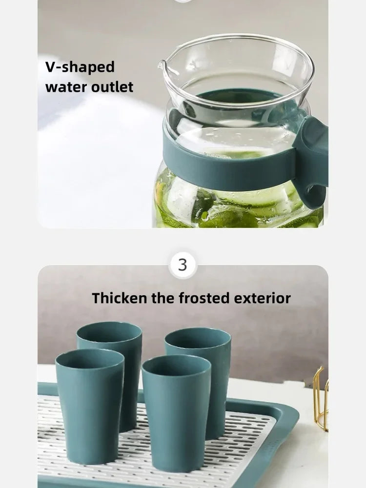 Pichet en verre résistant à la chaleur avec couvercle et poignée