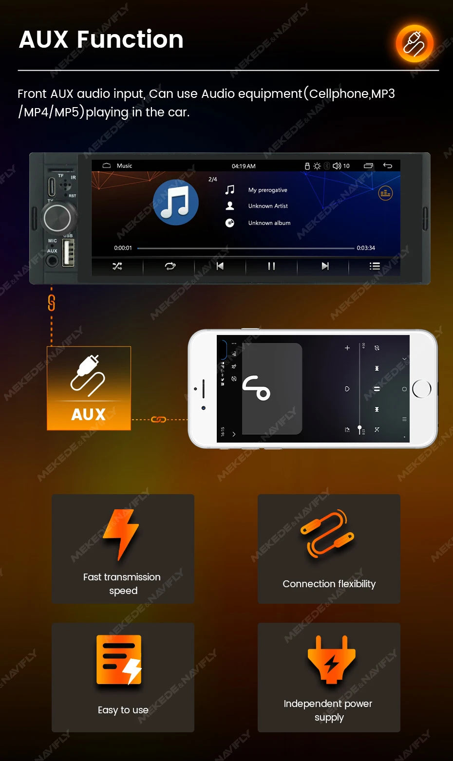 Autoradio 1Din sans fil CarPlay & Android Auto - Écran 6.86'' HD