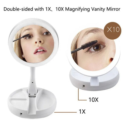 Miroir de vanité LED 1X 10X pliable, idéal pour maquillage