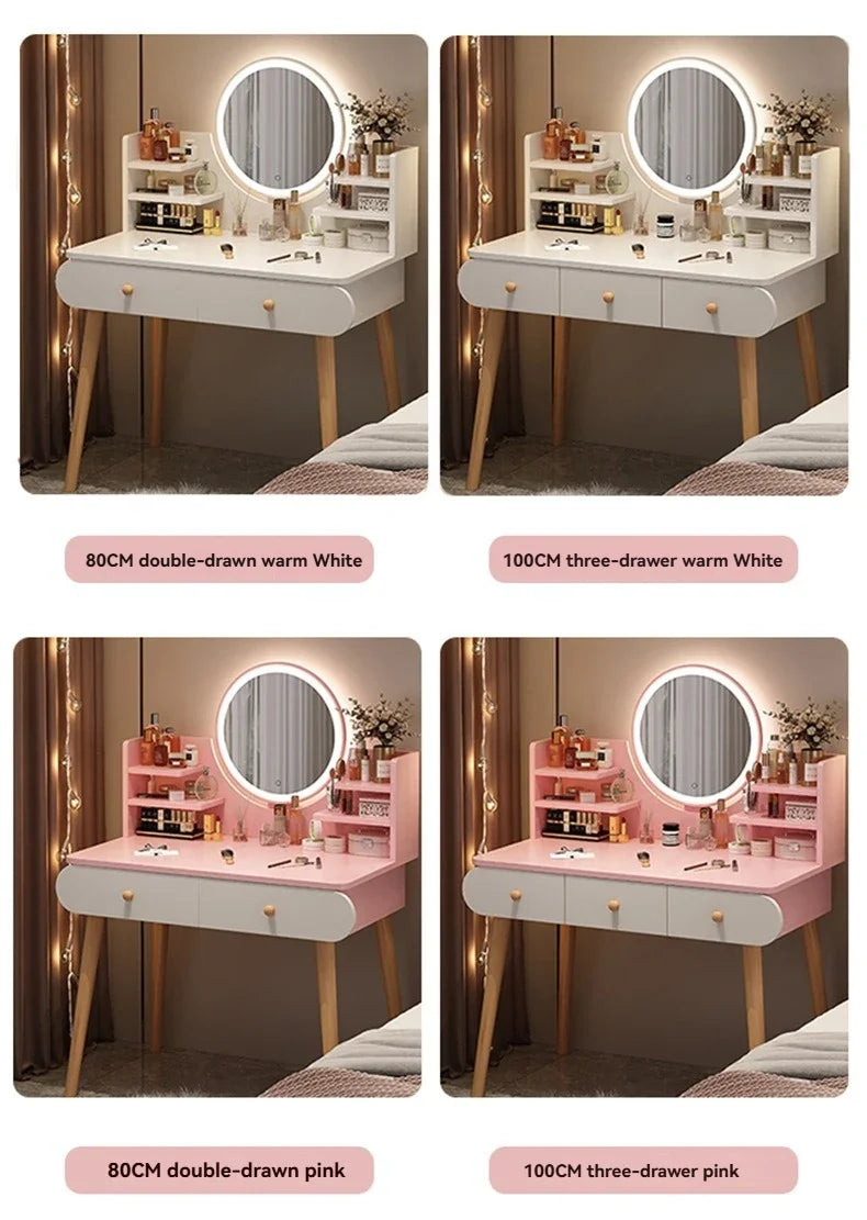 Coiffeuse moderne avec miroir et rangement, petite et élégante