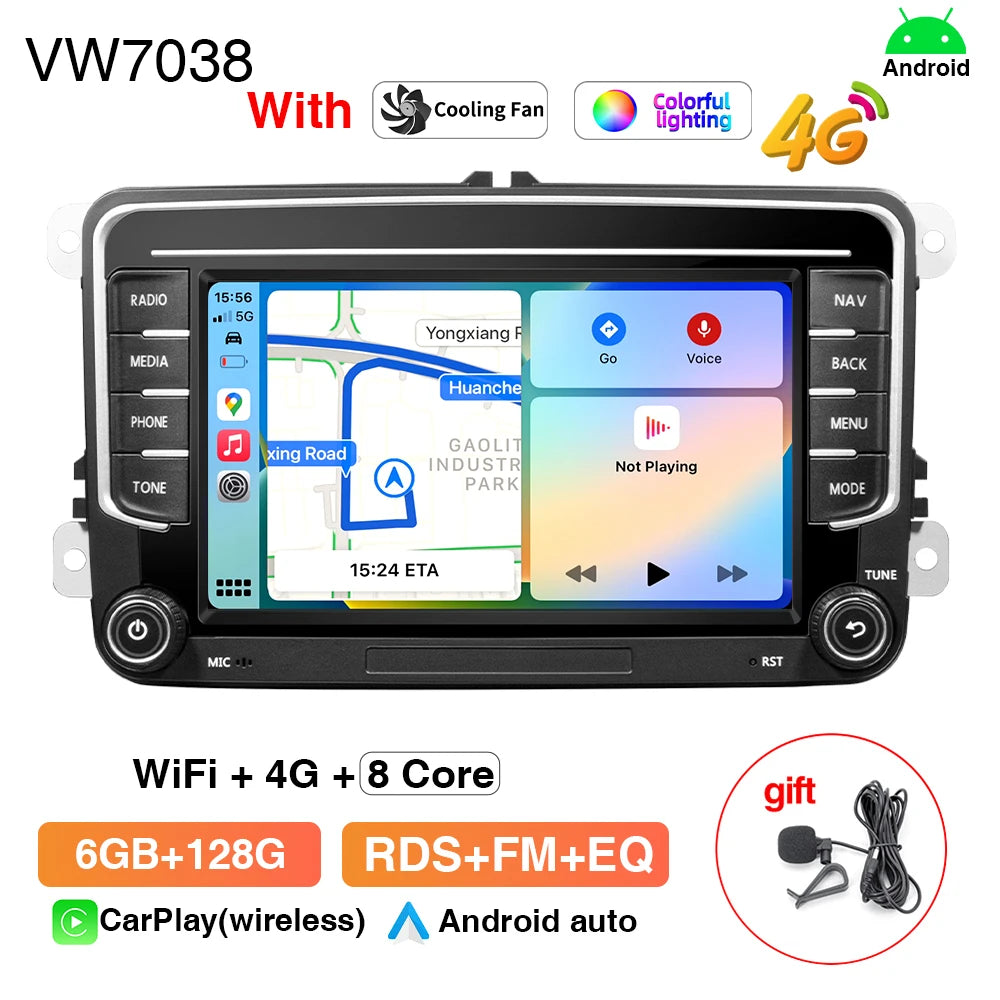 Autoradio GPS Android 13 pour VW, Skoda, Golf, Passat - 2Din