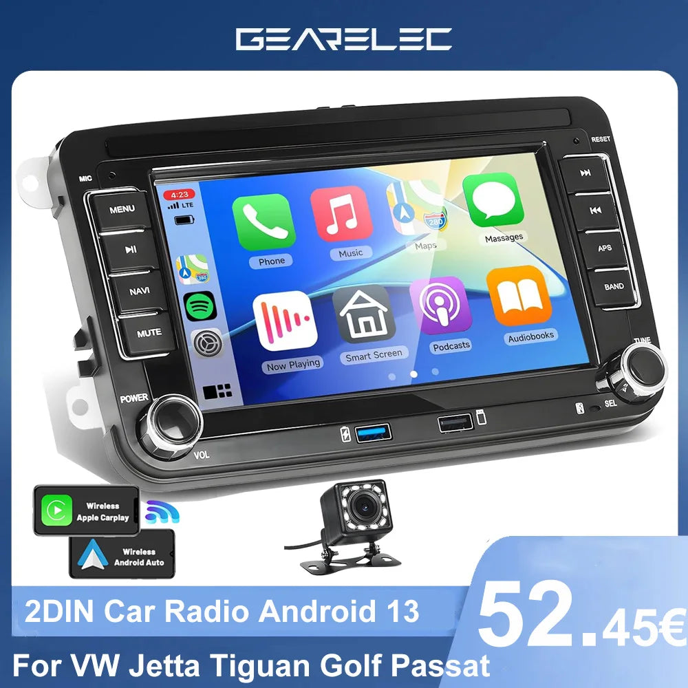 Autoradio Android 7" GPS Carplay pour VW, Seat, Audi - 2Din