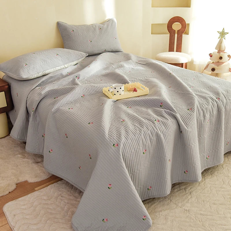 Ensemble Couvre-lit Matelassé Chic en Coton - 3 Pièces avec Taies