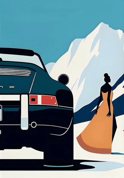 Affiche rétro Porsche 911 - Art mural voyage alpin sur toile