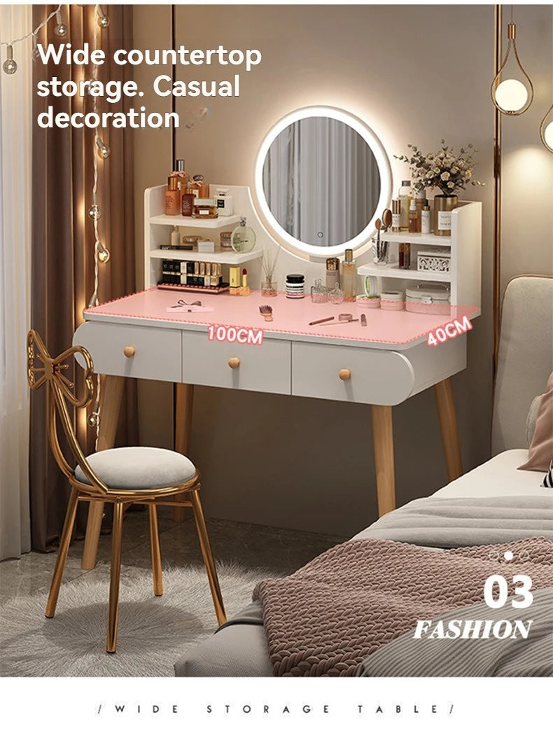 Coiffeuse moderne avec miroir et rangement, petite et élégante