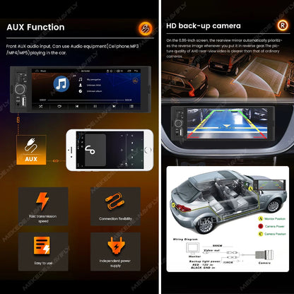 Autoradio 1Din sans fil CarPlay & Android Auto - Écran 6.86'' HD