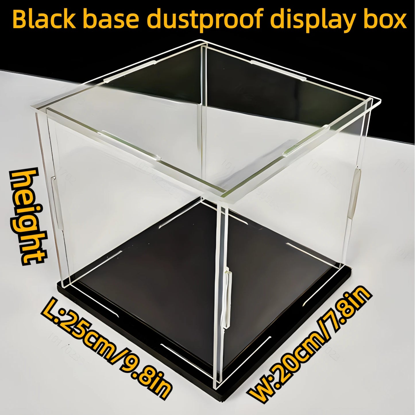 Boîte d'exposition acrylique noire pour poupées et objets de collection