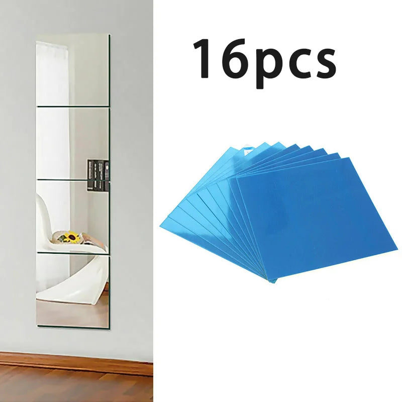 Autocollants Murs Miroir Carrés 15CM - 16 Pièces DIY Décoratif