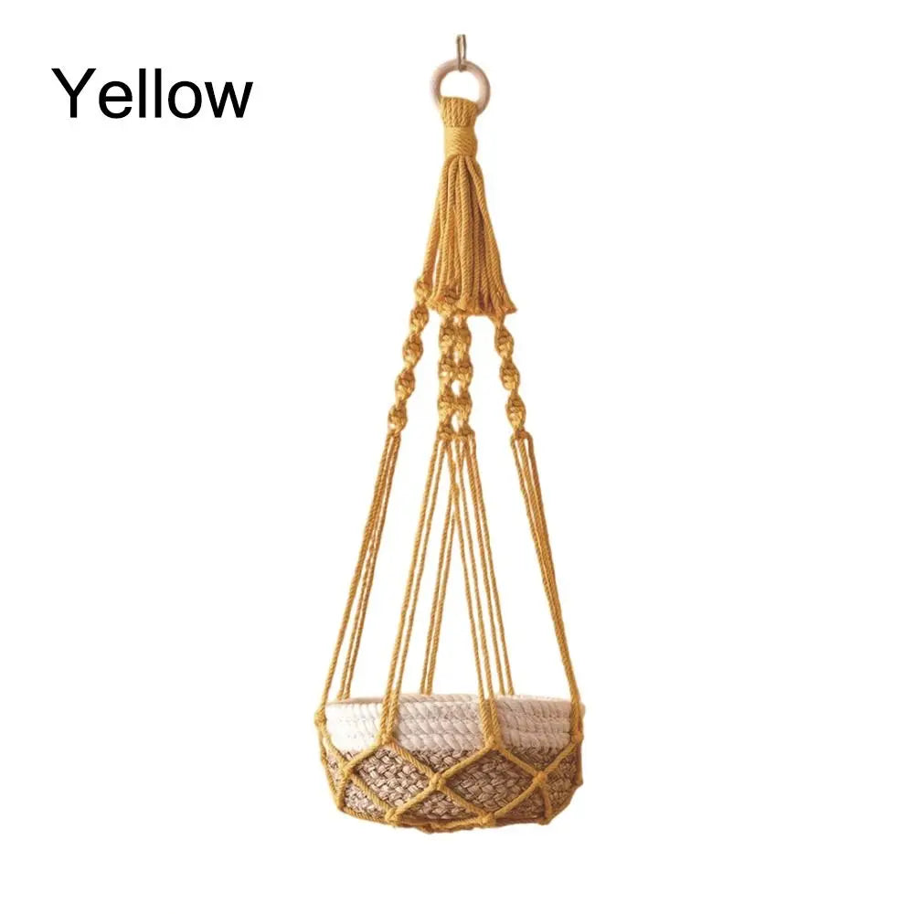 Porte-plante en macramé beige fait main pour intérieur et balcon