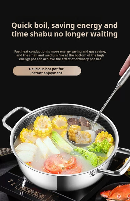 Marmite à Soupe en Acier Inoxydable 410 - Wok Antiadhésif avec Couvercle