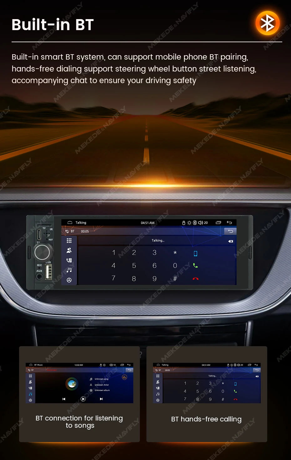 Autoradio 1Din sans fil CarPlay & Android Auto - Écran 6.86'' HD