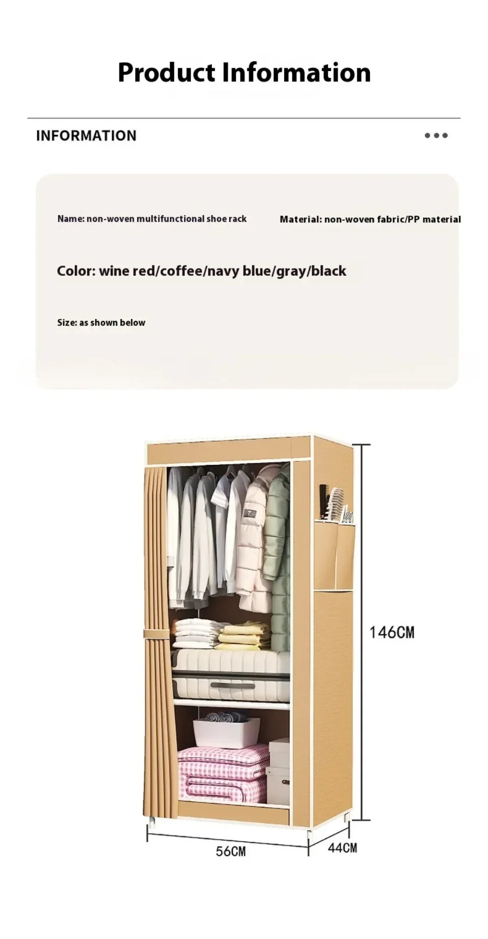 Armoire pliable en tissu minimaliste pour rangement de vêtements